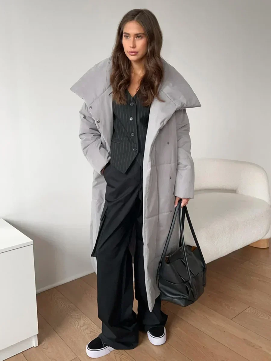 Bornladies Women Loose Quilted Jackets Parkas Winter Coats Oversized Warm Long Belt Puffer Jackets Ladies Cotton Padded Jacket 6
