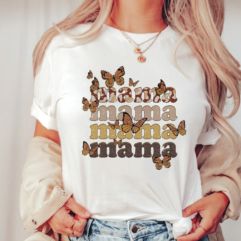 Mother'S Day Festival Letter, Leopard Pattern Summer Season Wholesale Women'S Casual MAMA Letter Leopard Short Sleeve Printing T-Shirts