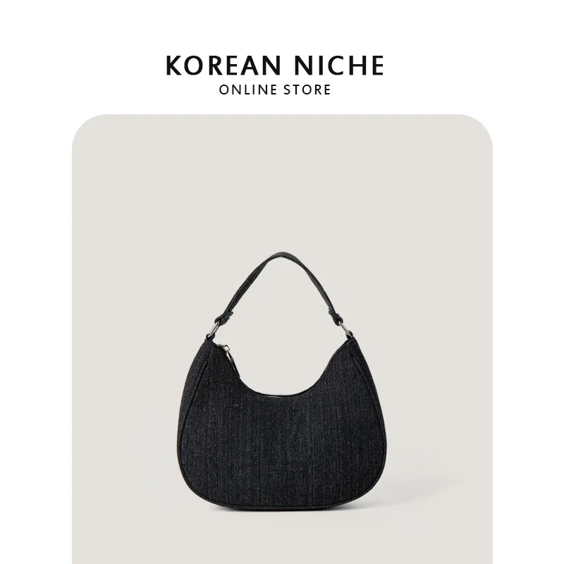 

High Fashion Vintage Half Moon Underarm Shoulder Bag Denim Hobo Purses And Handbags Designer Women Clutch Luxury Versatile New