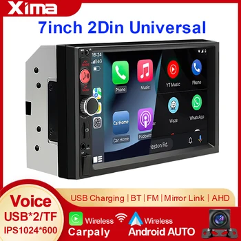 XIMA inalámbrico CarPlay Android Auto 7 pulgadas IPS 2 Din estéreo Radio de coche reproductor Multimedia autoradio unidad central Bluetooth AHD cámara 1
