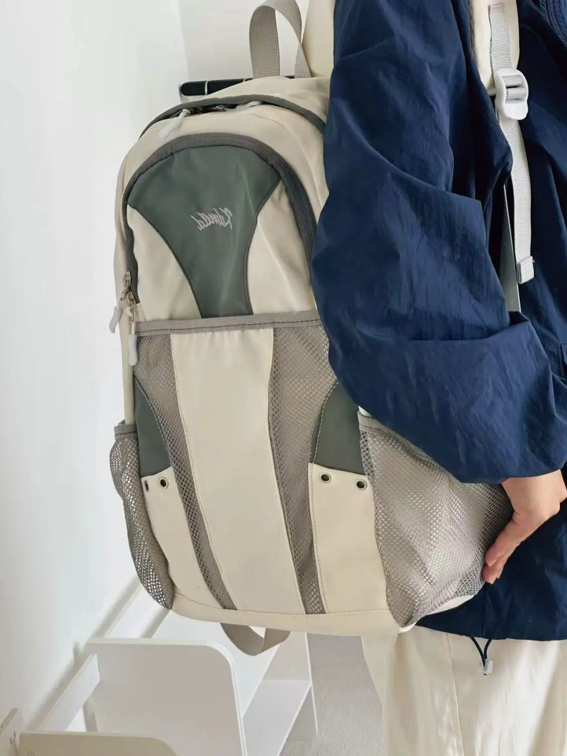 Zaino da Viaggio alla Moda, Alta Capacità, Unisex, Borsa Scolastica Patchwork, Zaini in Nylon Blu Y2k per Donne, Borse Casual da Escursionismo per Uomo, Novità 2026 - immagine 2