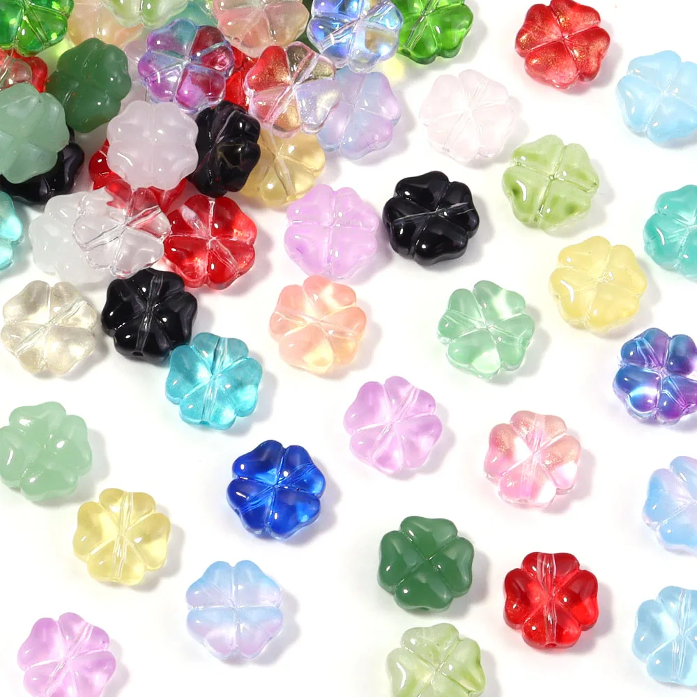 50 teile/los 10mm Vier Kleeblatt Lampwork Perlen Für Schmuck Machen Lose Glas Perlen DIY Armband Halskette Zubehör Großhandel – Detail 5