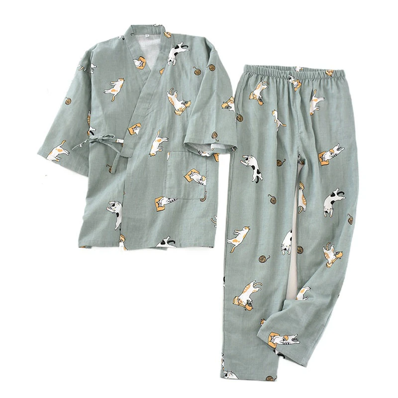 Details about   New Chinese Japanese Cartoon Print Cat Women Kimono Long Pyjamas Set Homewear Pj 