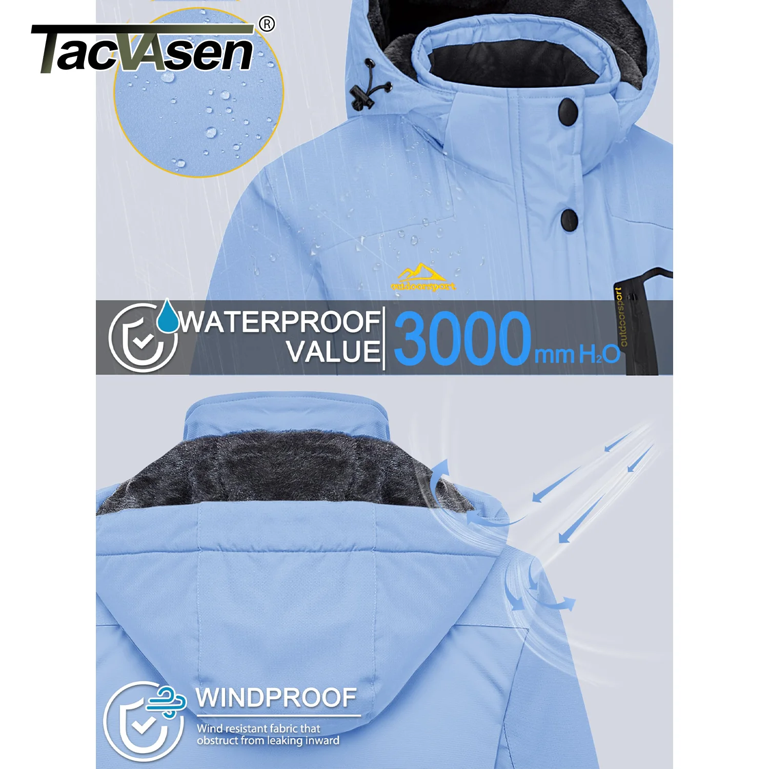 TACVASEN Women Winter Fashion Ski Snowboard Jacket Thermal Fleece Waterproof Fish Casual Work Rain Jacket Coat Windbreaker Parka 6
