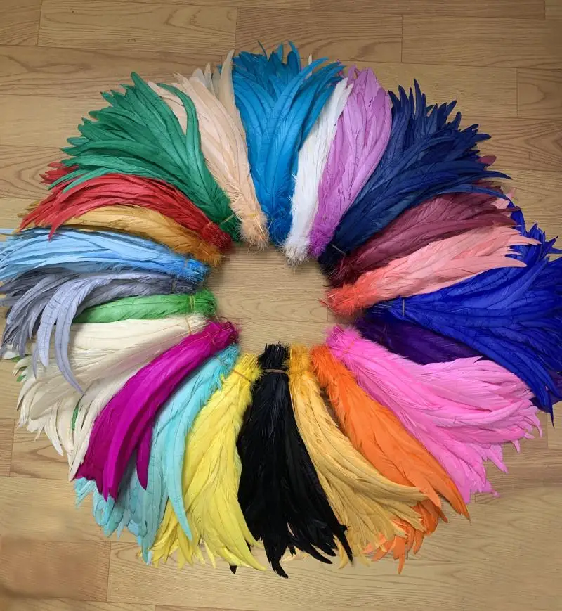 Rooster Feathers Natural Feathers Craft Feathers 50pcs 25-45CM 10-18inch Rooster Tail Feather Plumes Brown Red DIY Dyed Natural Cock Clothing Accessories Jewelry Performance