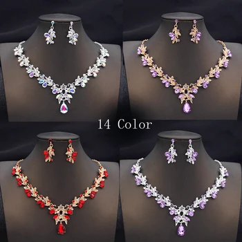14 Color Fashion Necklace Sets for Women Waterdrop Collar Choker Necklace Earring Jewelry Set for Prom Birthday Bridal Wedding 1