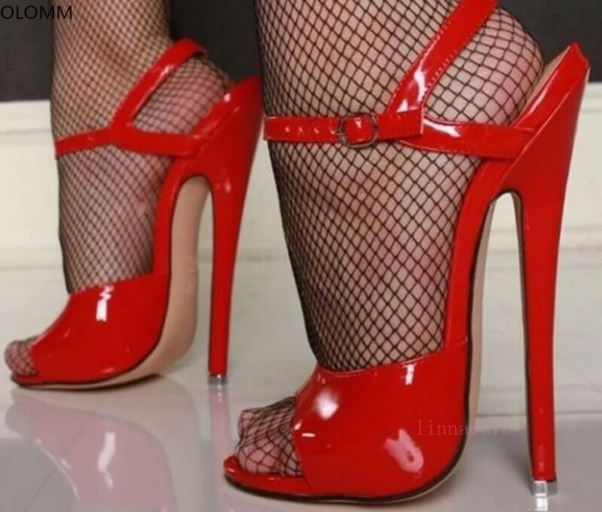 

18CM Super High Heel Sandal Party Dress Shoes Open Toe club Stilettos Pumps Sexy Nightclub Plus Size Red 7Colors Womens