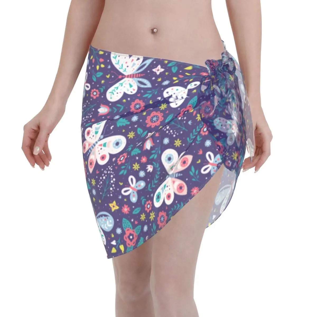 

Colorful Flowers And Butterflies Pareo Swimwear Cover Ups Women Sexy Short Skirt Bikinis Cover-Ups Skirts