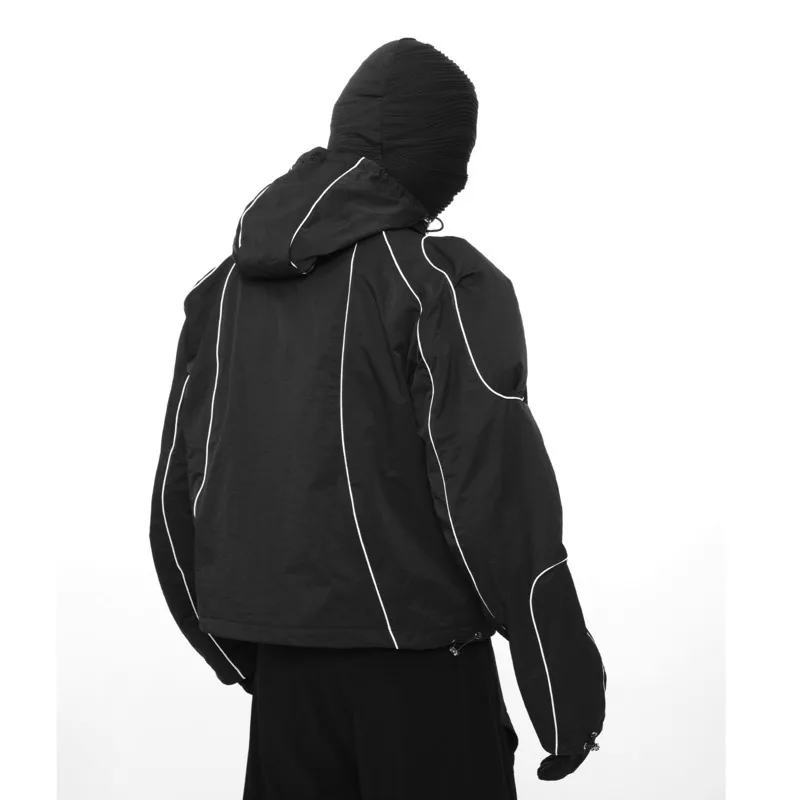 HKSH Autumn New Man Dark Techwear Niche Padded Shoulder Pads Hoodie Line Stitching Reflective Hood Sun Protection Jacket HK12112