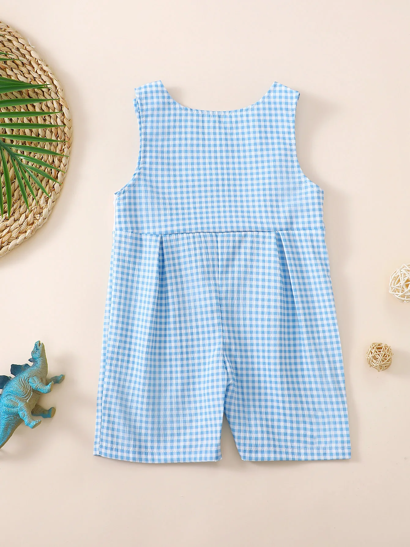 Baby Boy Summer Plaid Casual Romper Infant Clothing Snap Button Overall Outfit for Newborn Boys 5