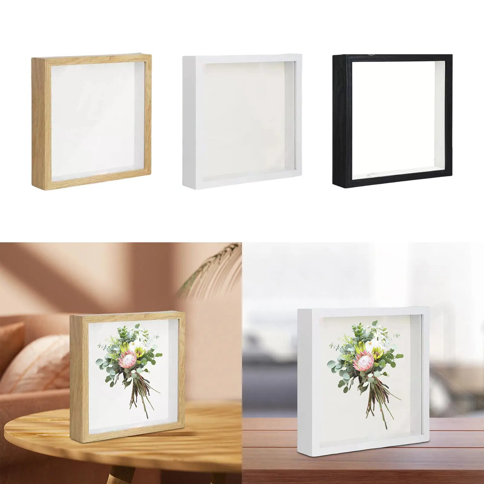 Shadow Box Picture Frame Deep Wooden Photo Frame 8x8 Dried Flowers