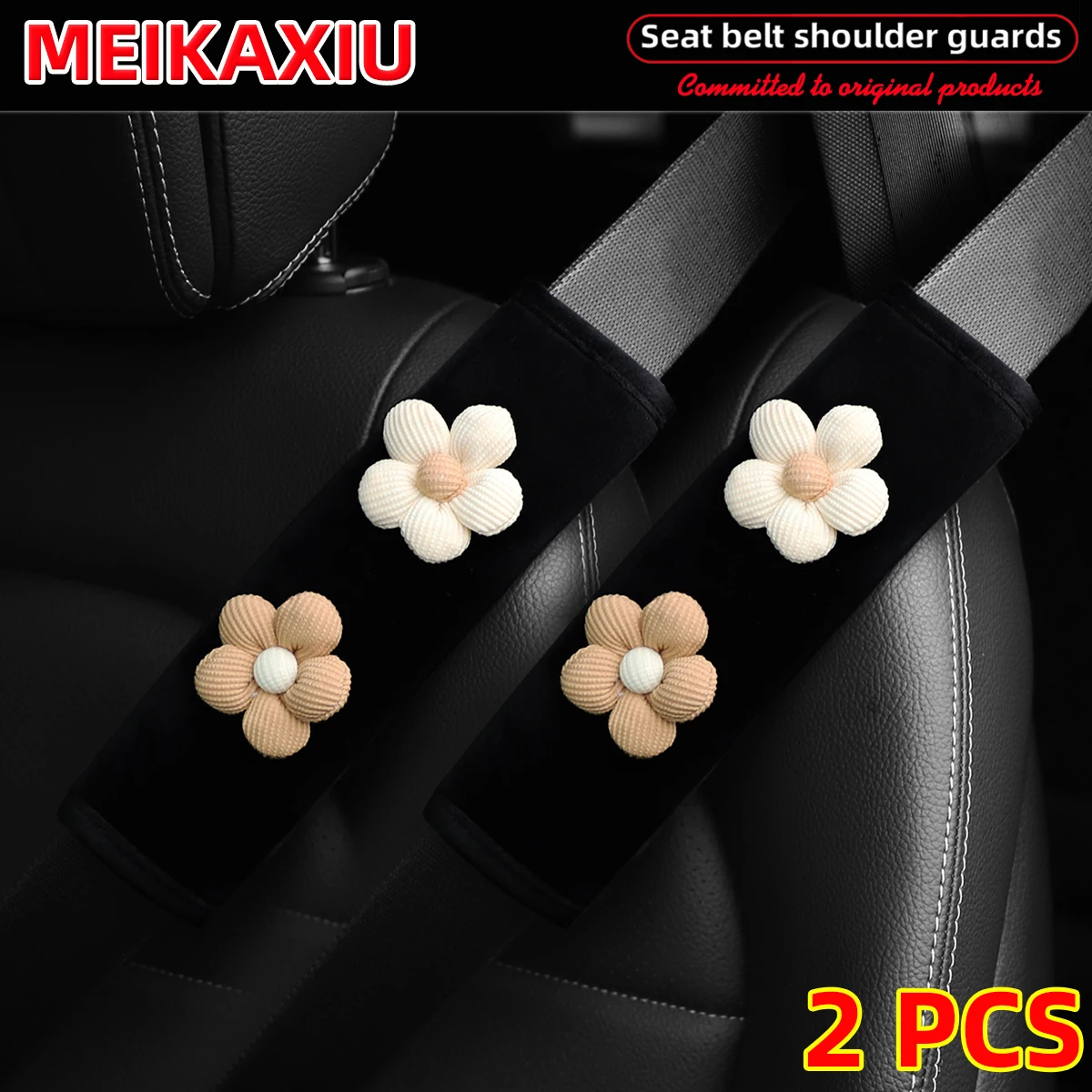 2 Stück neue Blume Plüsch bequeme Auto Schulterbezug Sicherheitsgurt Dekoration Auto Dekoration Mode Business rosa Damen