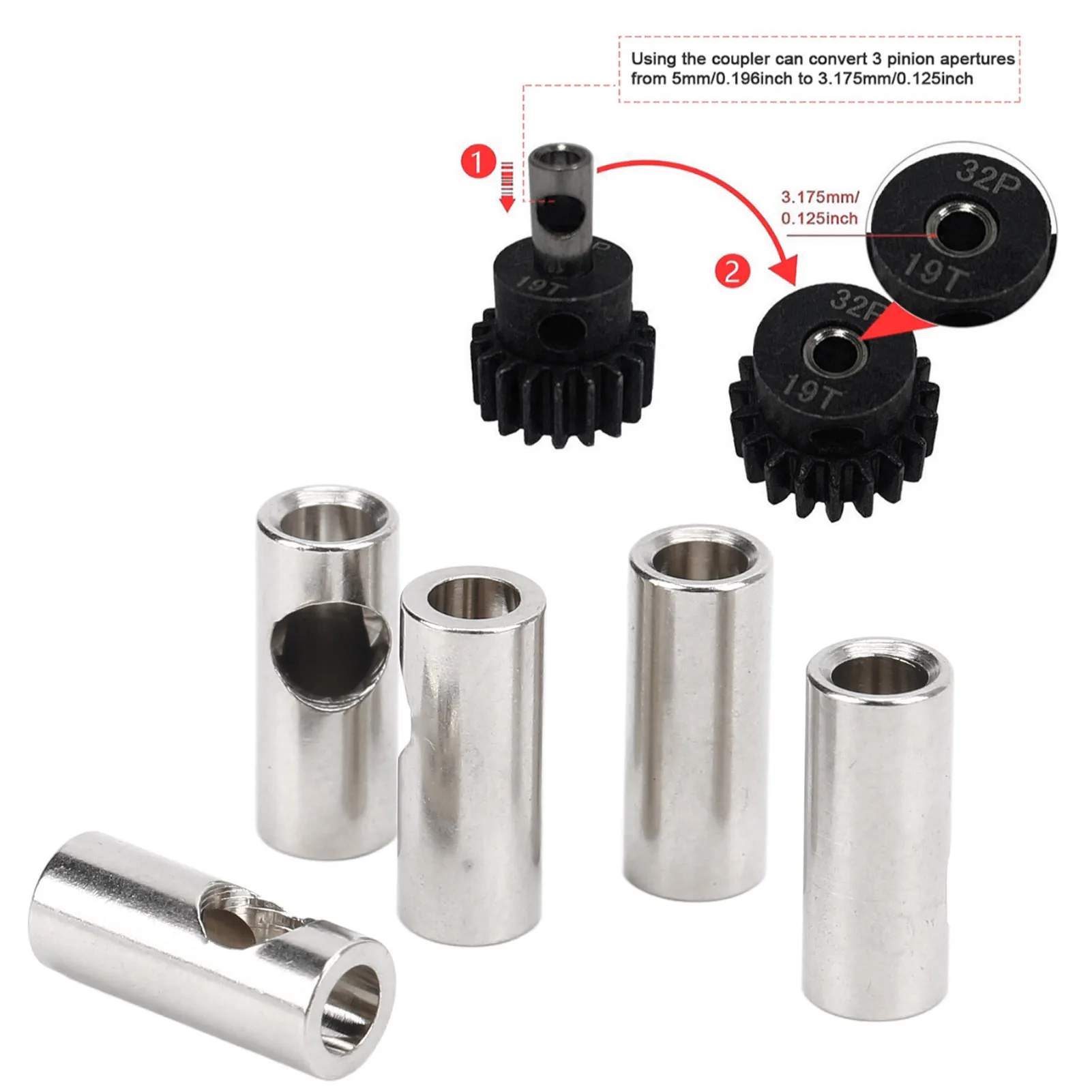 RC mootori teljepiisaldus 3,17 mm - 5 mm 5 tk kogumikus + klahv