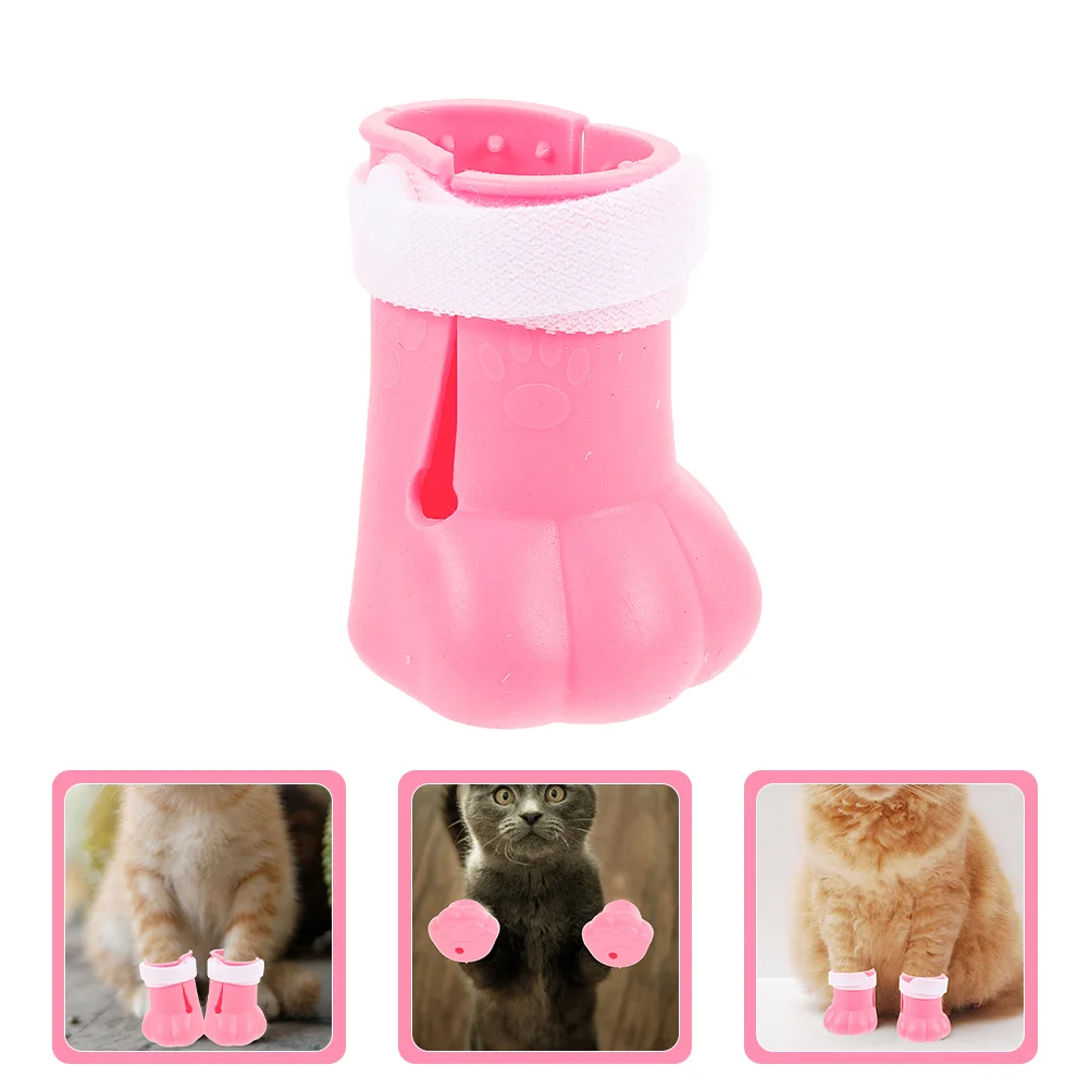 4 Pcs Cat Feet Nail Caps Silicone Shoes Boots Anti Scratch Large Adjustable Sticky Strap Water Holes Protective Claw