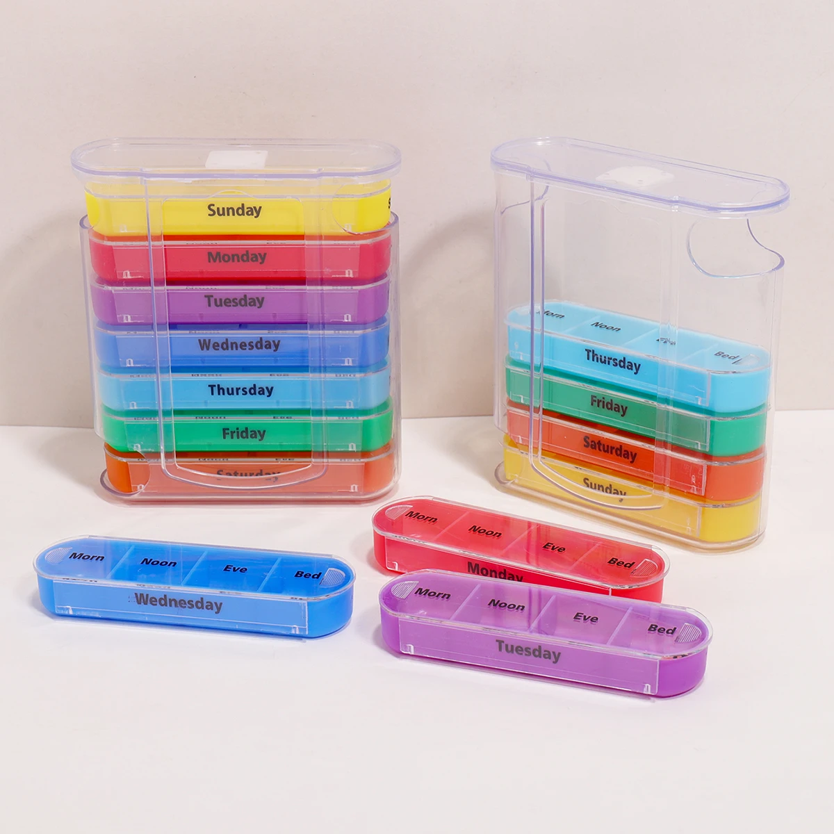 Weekly Pill Organizer with 4 Daily Compartments - Portable Medicine Box