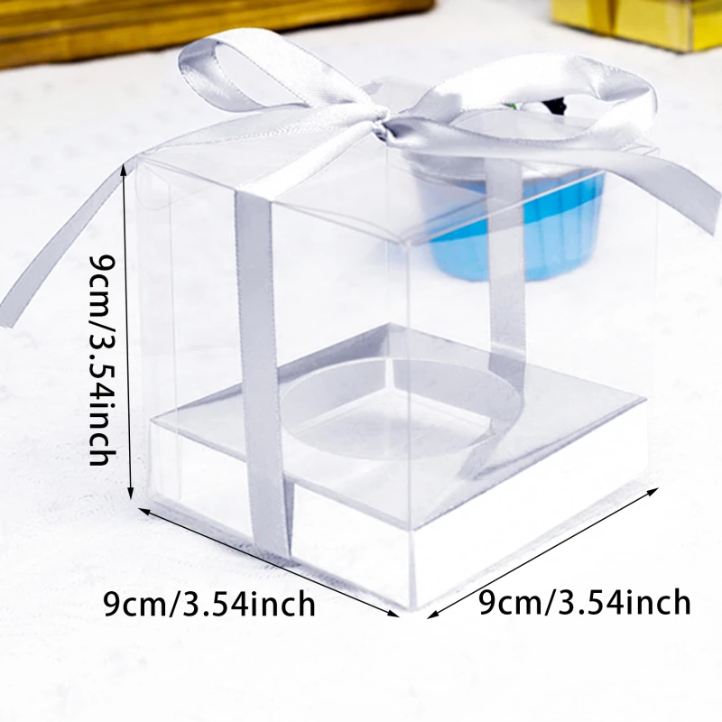 12Pcs PET Square Transparent Cupcake and Cake Boxes with Decorative Ribbons, Clear Plas... - SKU STCB1745 - UGI Packaging