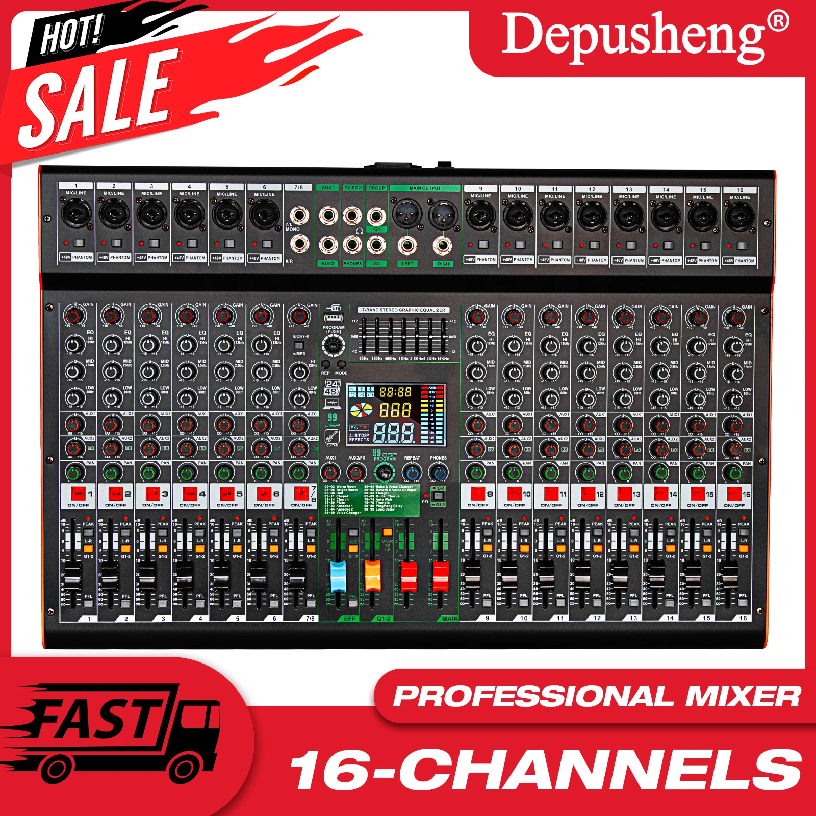TC16 16channel DJ Mixer Professional Audio Mixer Depusheng 99bit
