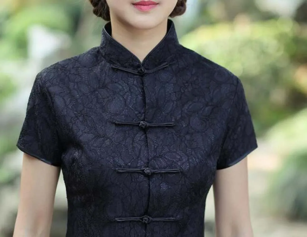 Chinese Traditional Women Short Sleeve Jacket Satin Lace Tang Coat Casual T Shirt Slim Tops Blouse Size M L XL XXL 3XL