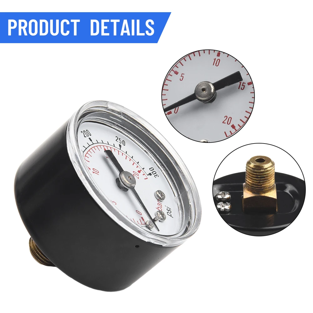 1pc 40mm 압력 게이지 액체 충전 0-30psi 스테인레스 스틸 케이스 1/8BSPT 펌프 압축기 유압 시스템용