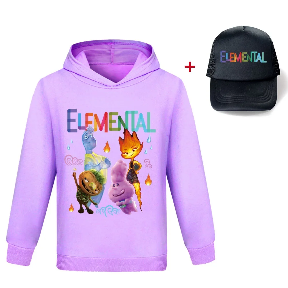 

Elemental Full Sleeve Hoodie T-shirts Kids Girls Clothes Coats Children's Hoodies Baby Girls Sweatshirts Children Clothing+cap