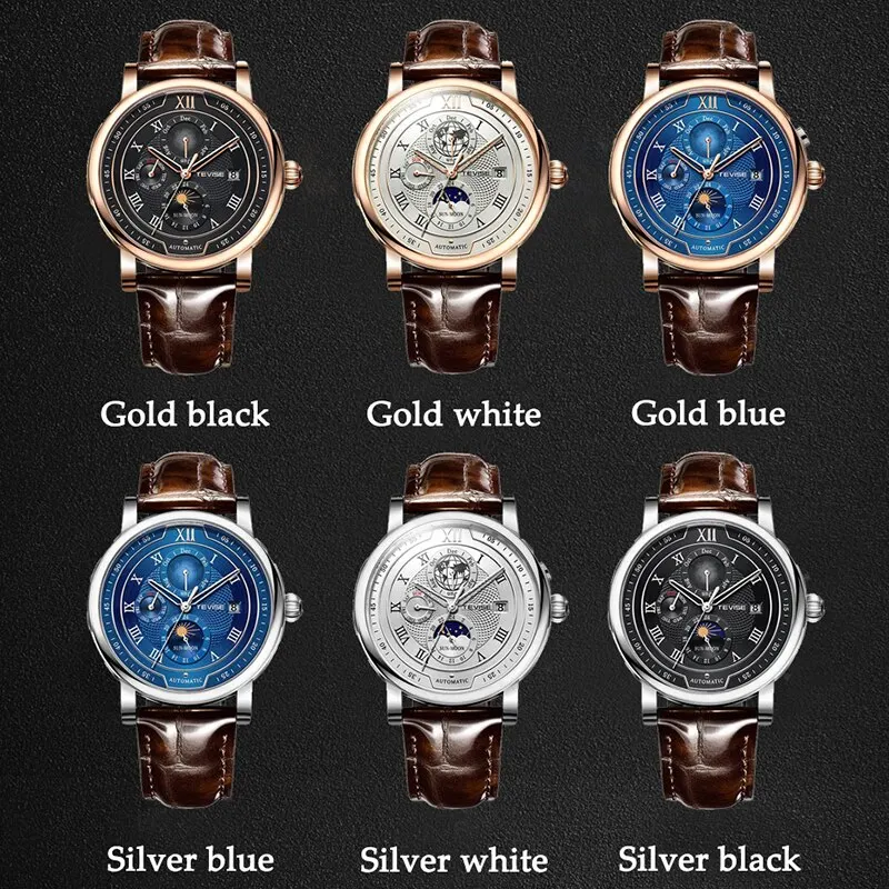 Business Waterproof Mechanical Watches Men Brand Luxury Leather Watch For Men Moon Phase Automatic Wristwatch mechanical watch
