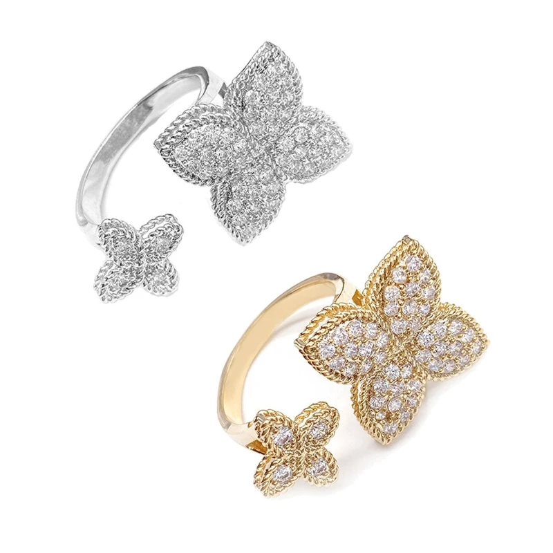 Quadrifoglio Aperto Anelli Regolabili Anello Fiore Anelli Fortunati Doppio Fiore Anello Regalo Di San Valentino Per La Persona Amata Dropship
