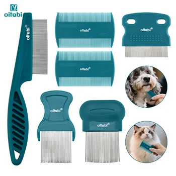 Oitabi 3/4/5/6Pcs Dog Grooming Comb Set, Pet Flea Lice Stainless Steel Cat Combs, 2-in-1 Double Sided Dogs Tear Stain Remover 1