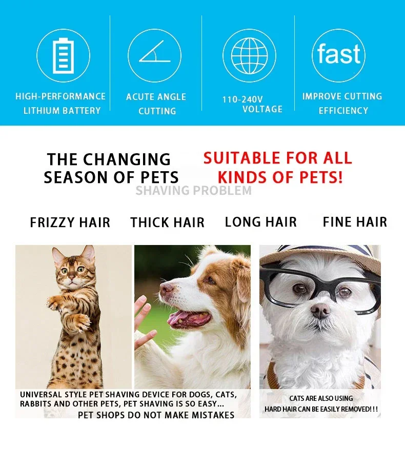 Dog Professional Hair Clipper Electrical Grooming Trimmer for Pets USB Rechargeable Shaver Low Decibel Animals Haircut Machine pet clipper