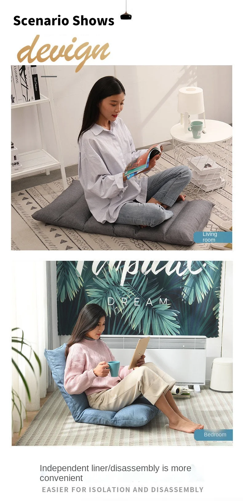 Description Picture 4 of itemFolding Lounge Chair Home Balcony Living Room Folding Chair Leisure Balcony Lazy Sofa Tatami Chair Modern Backrest New