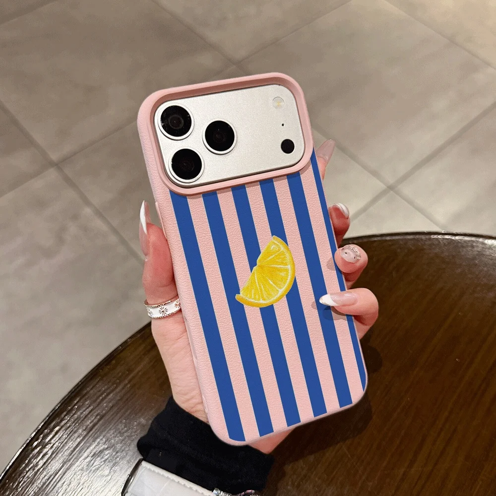 Blue Vertical Stripes Lemon Silicone Matte Phone Case