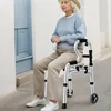 Quad Cane with Seat and Adjustable Height, Walking Aid for Elderly and Disabled Folding Walking Stick with Seat 2