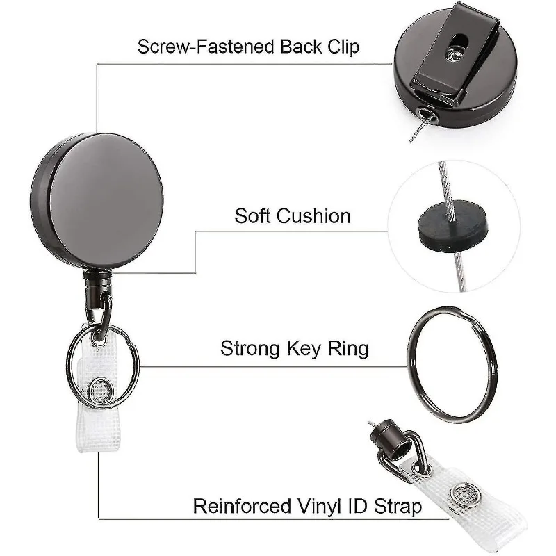 Retractable Keychain Heavy Duty Metal Wire Badge Reel ID Lanyard Card Holder Name Tag Key Ring Pull Reel Durable Badge Holder