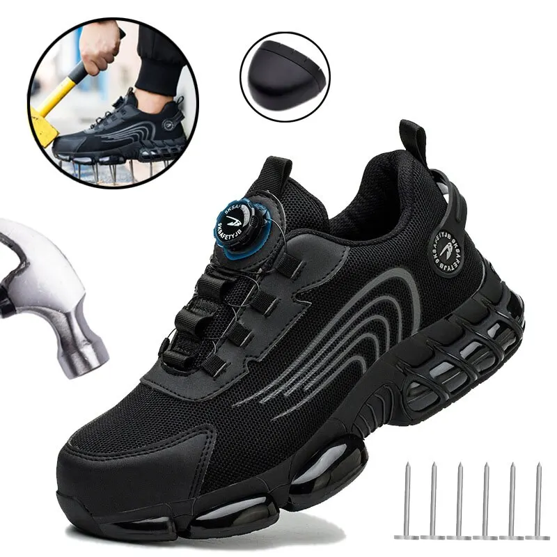 Men's Safety Shoes with Rotating Buttons,working Sports Shoes, Protective Boots, Parker Steel Shoes,casual Ring Shoes.