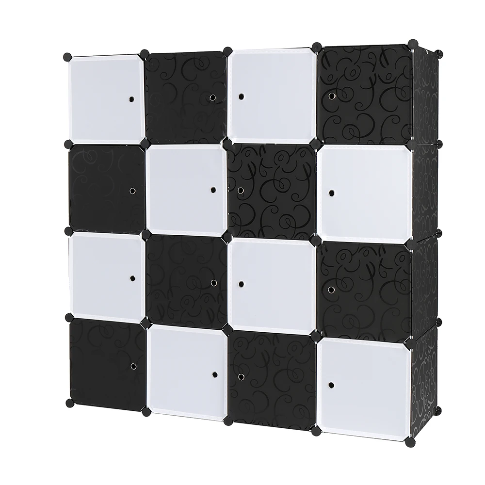 16 Cube Organizer Stackable Plastic Cube Storage Shelves Design Multifunctional Modular Closet Cabinet with Hanging Rod Black an 2