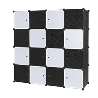 16 Cube Organizer Stackable Plastic Cube Storage Shelves Design Multifunctional Modular Closet Cabinet with Hanging Rod Black an 2