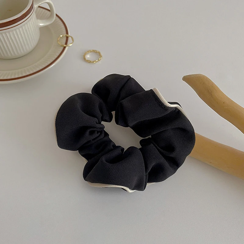 Elegant Silk Black Bow Hair Tie Scrunchie - Women's Accessory