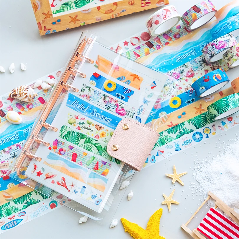10Pcs Summer Washi Tapes Scrapbooking Supplies Masking Tape Seasons Washi Tape Set Kawaii Stationery Decorative Adhesive Tape 6