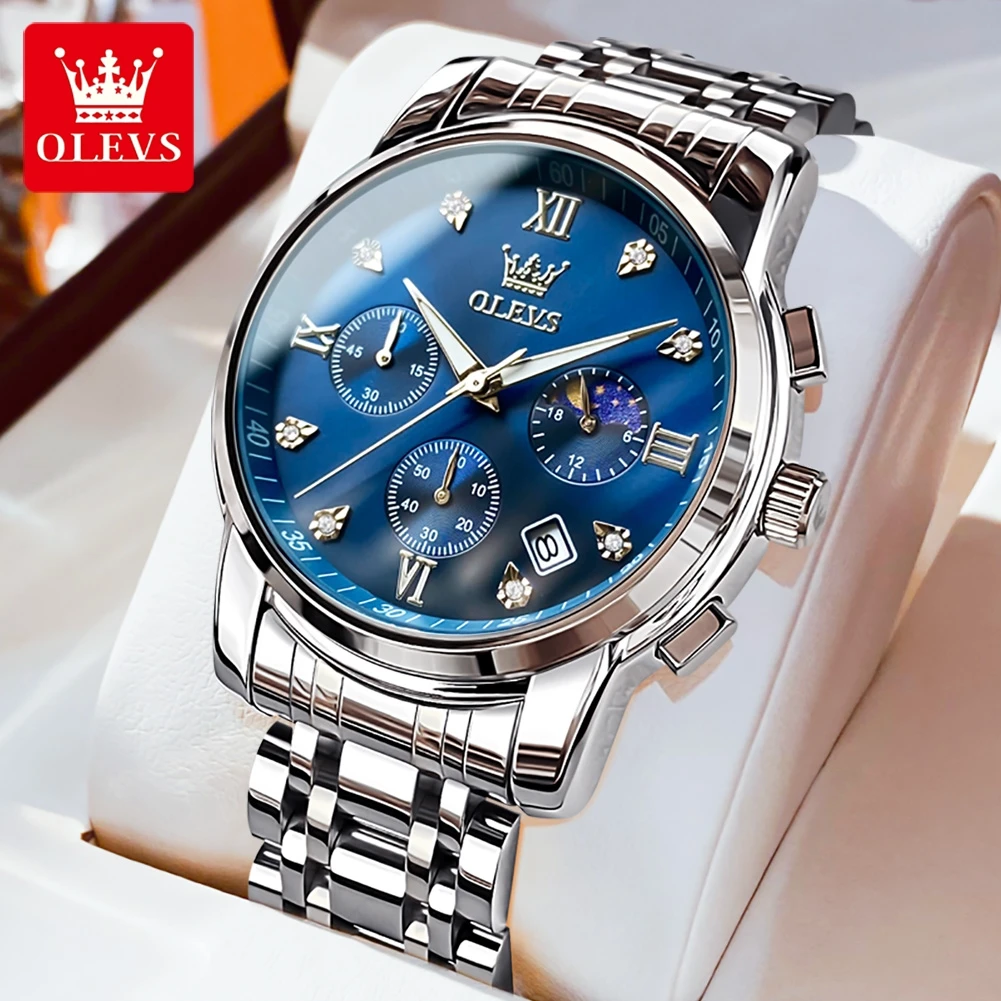 Olevs 2858 Orologio Da Polso Da Uomo Di Lusso Moonswatch Cronografo In Acciaio Inossidabile Orologio Impermeabile Per Uomo Orologio Al Quarzo Di Marca
