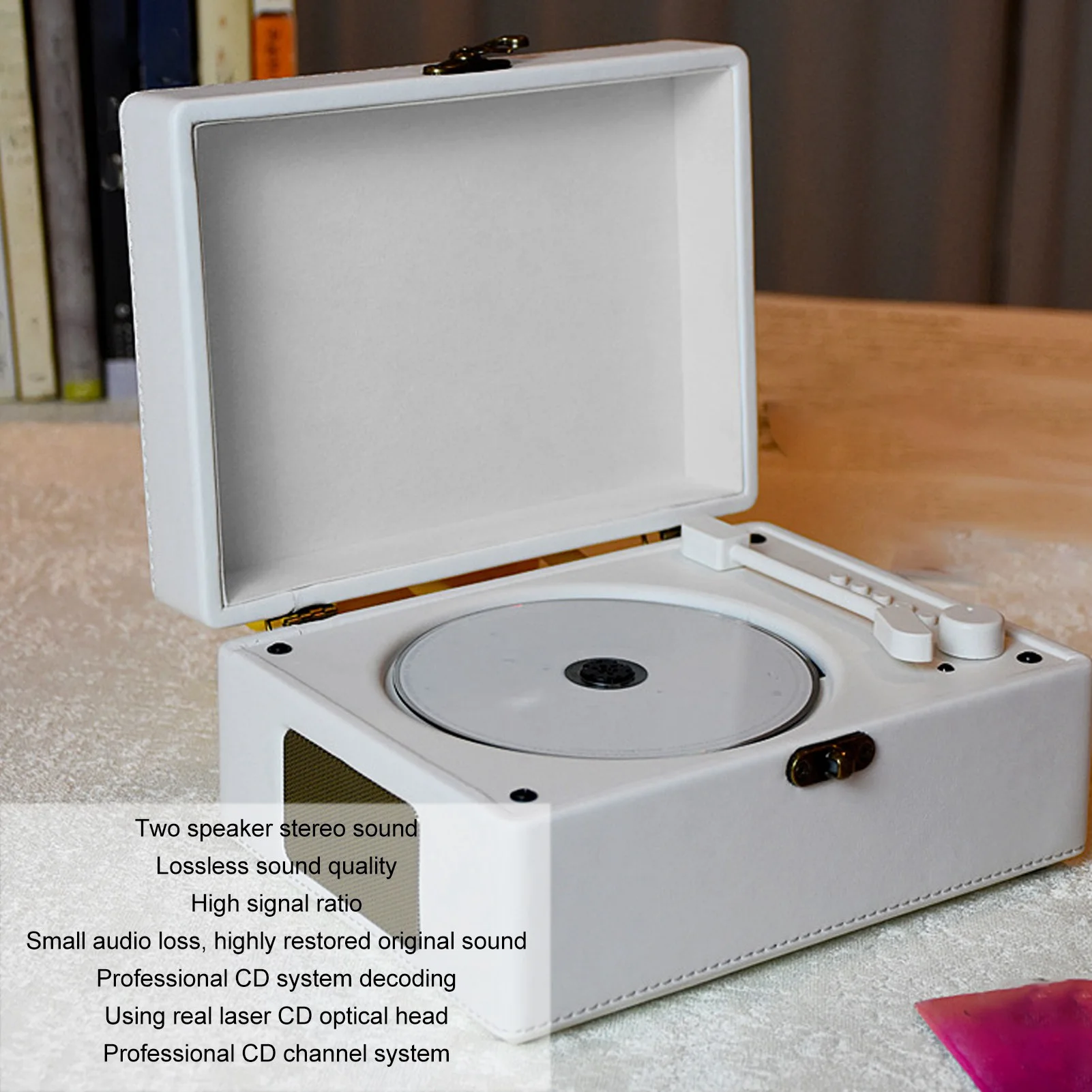 Bluetooth CD Player 3600mAh High Capacity Battery CD Record Player Headphone Jack HiFi Support AUX USB Fast Charging for Home