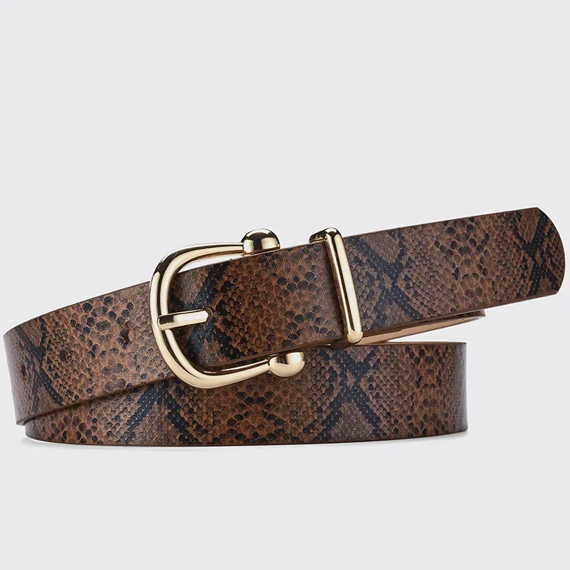 

Retro Trendy Snakeskin PU Belt for Women's Ethnic Style Golden Buckle Decorative All-match Jeans Belts