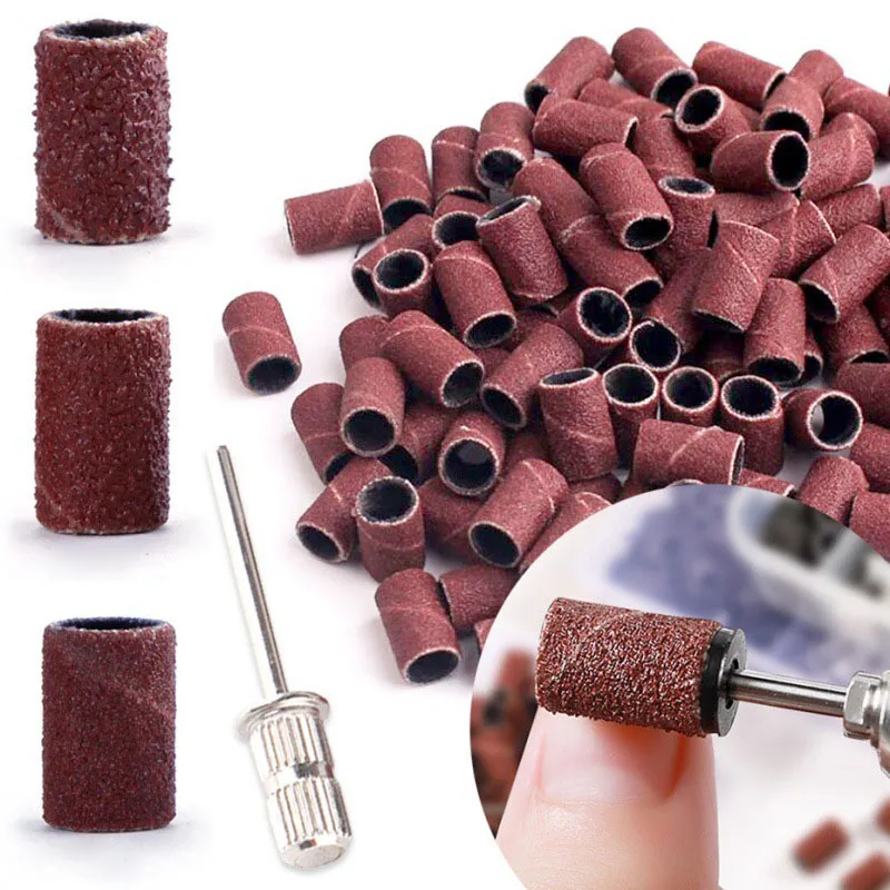 Nail Sanding Ring Bands 80/120/180Grit Electric Manicure Drill Grinding Heads UV Gel Polish Removal Pedicure Abrasive Tools