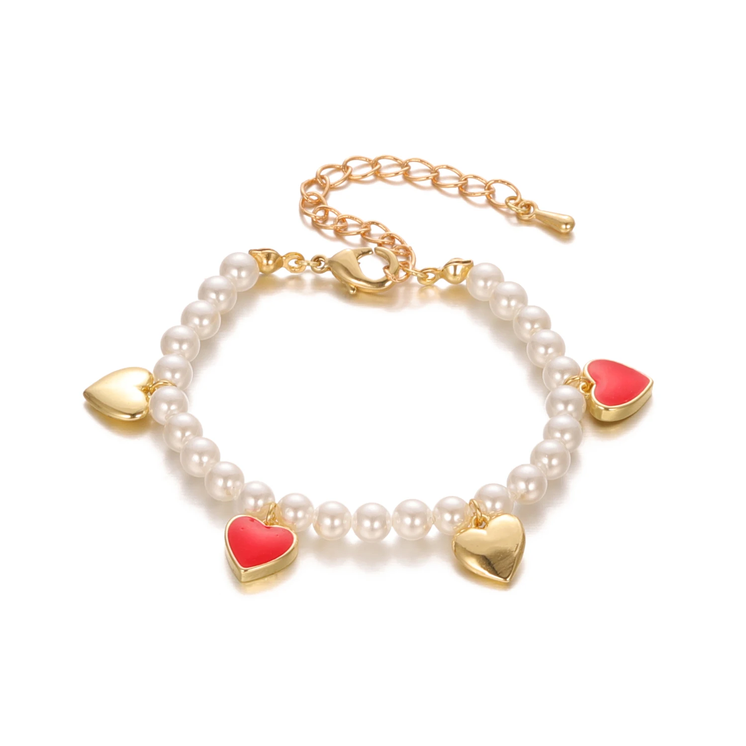 

Hamdmade Fashion Gold Silver White Beads Heart Bracelet for Kids Jewelry Accessories Holiday Gift