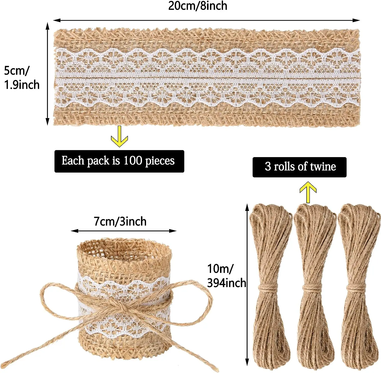 100pcs Lace Burlap Rings Party Burlap Napkin Rings DIY Wedding Table Decor for Christmas Thanksgiving Birthday Party Supplies images - 6