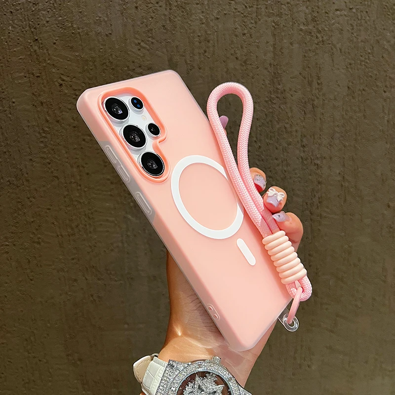 Candy Color Matte Lanyard Soft Phone Case with Magnetic Cover