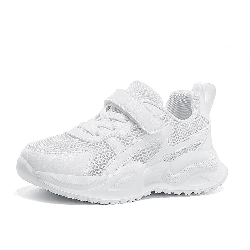 White Children's Leather Casual Outdoor Sneakers - Breathable, Non-Slip Running & Walking Shoes