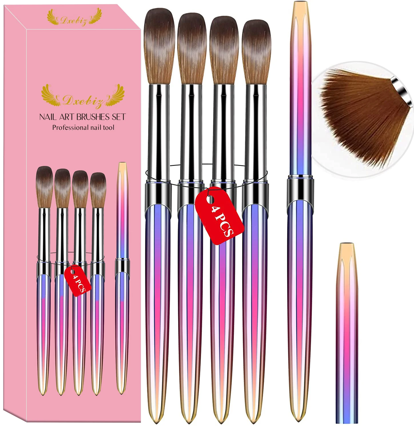 

4pcs Kolinsky Acrylic Nail Brush Set Size 10/12/14/16 for Acrylic Powder Application Brushes Art Extension & Carving Salon Home