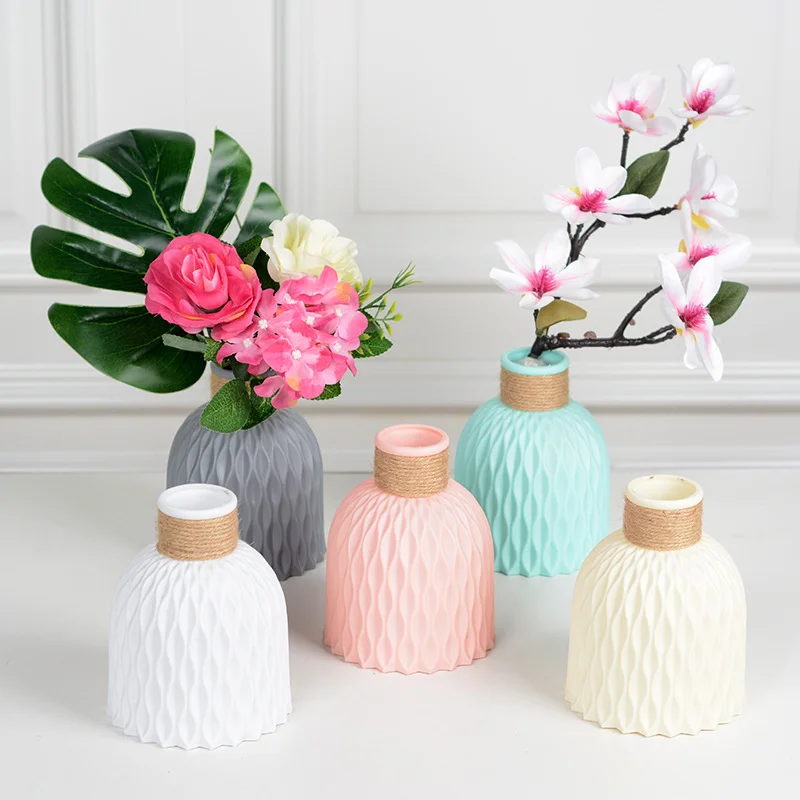 

Plastic Flower Vase Nordic White Imitation Ceramic Flower Pot Water Ripples Vase Home Basket Decor for Flower Decoration