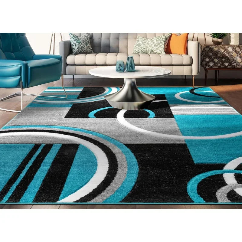 

Well Woven Ruby Geometric 9x13 Area Rug Teal Blue Grey Vibrant Modern Contemporary Hand Carved Circles Design Perfect for Living