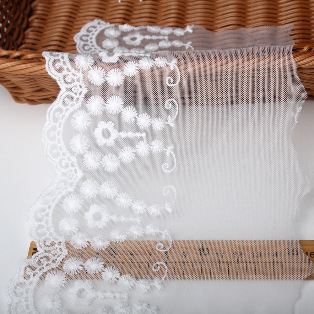 

White Cotton Thread + Embroidered Mesh Lace Garment Lace Ribbon Fabric Trims Trimmings DIY Handmade Sewing Accessories