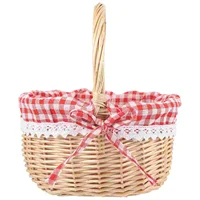 Zerodeko Little Red Riding Hood Basket Hand Woven Picnic Bag Gift Basket Wicker Storage Basket Linen Inner Basket Storage 1